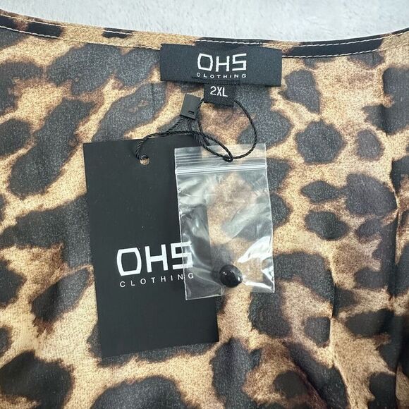 OHS Clothing Women's 2XL Long Sleeve Wrap Front Belted Leopard Maxi Dress Brown - Picture 8 of 14